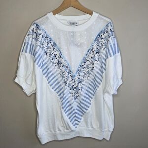 Vintage NWT Alabuy Grandmacore Chevron Patchwork Top Size 24W Cottagecore 90s